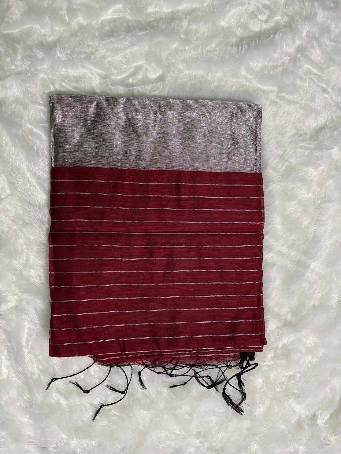 Classic Maroon Silver Zari Linen Silk Saree